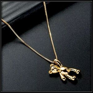 NEW GOLD HANG IN THERE TEDDY BEAR TOY FIGURINE PENDANT CHAIN NECKLACE